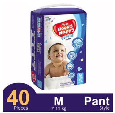 Fresh Happy Nappy Pant System Baby Diaper (M Size) (7-12Kg) (40Pcs)