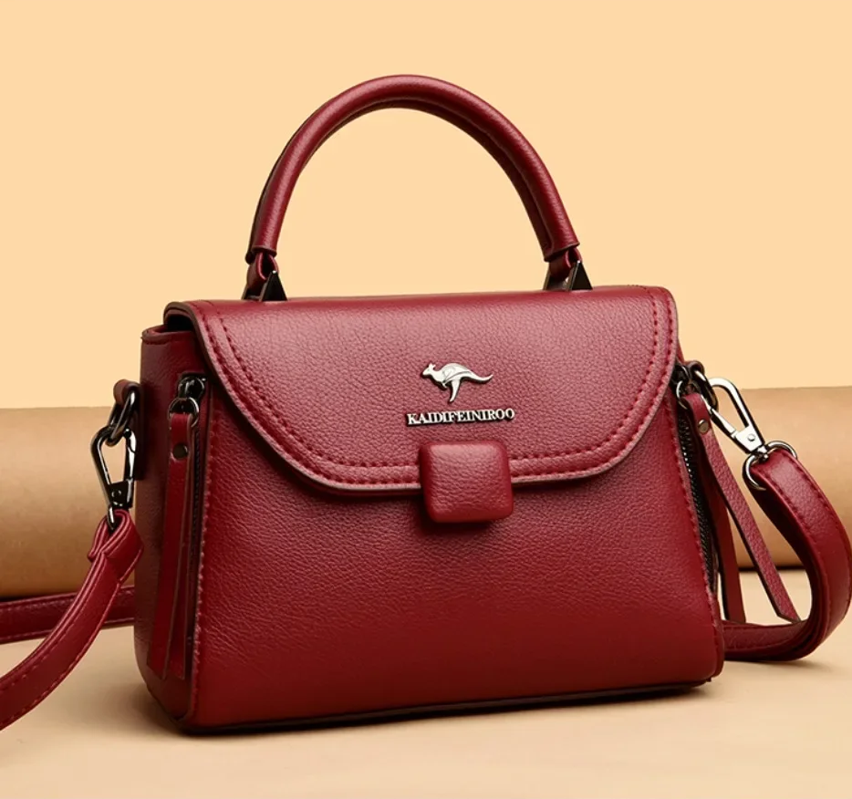 Luxury Designer Fashion High Quality Leather Kangaroo Handbag (Maroon &  Off white)