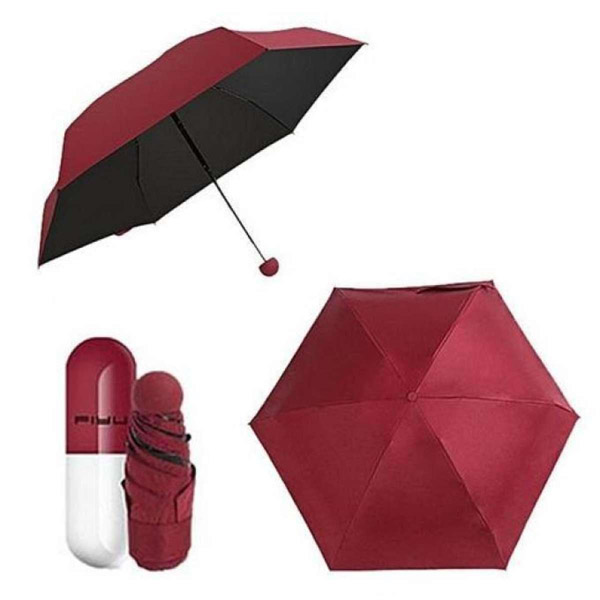 Folding Umbrella with Cute Capsule Case-maroon