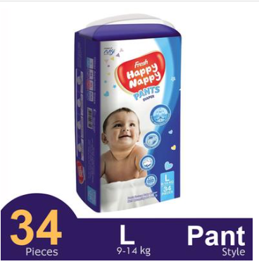 Fresh Happy Nappy Pant System Baby Diaper (Size-L) (9-14Kg) (34Pcs)