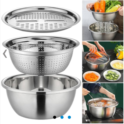 3 In 1 Stainless Steel Drain Basket Vegetable Cutter