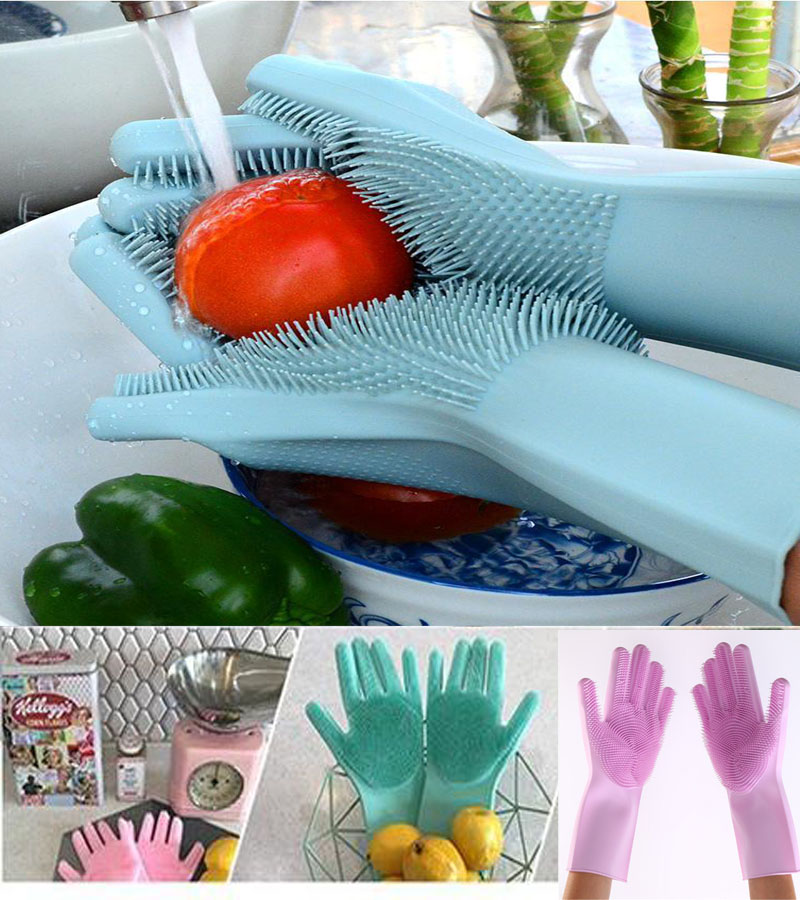 Reusable Multipurpose Magic Silicone Dishwashing Gloves Wash Scrubber Cleaning Gloves